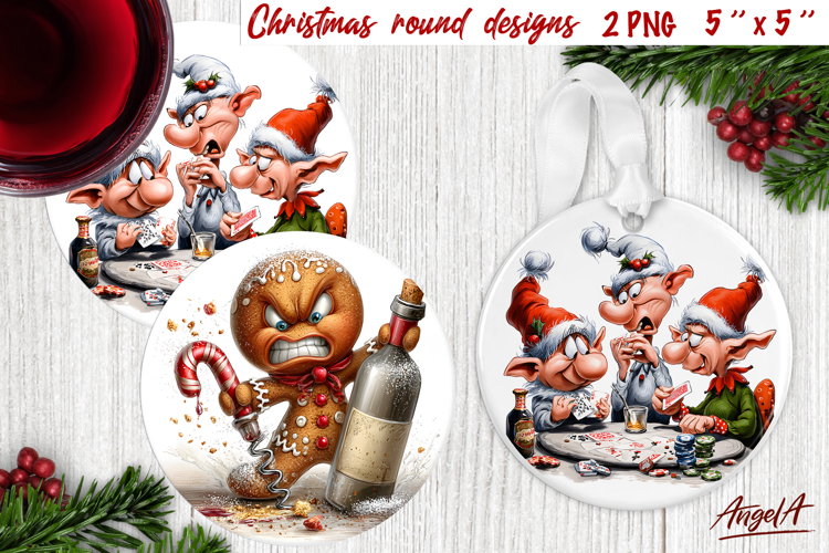 Christmas round coaster Humor adult ornament Characters PNG