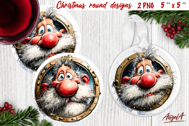 Funny Santa Claus Christmas round coaster character ornament