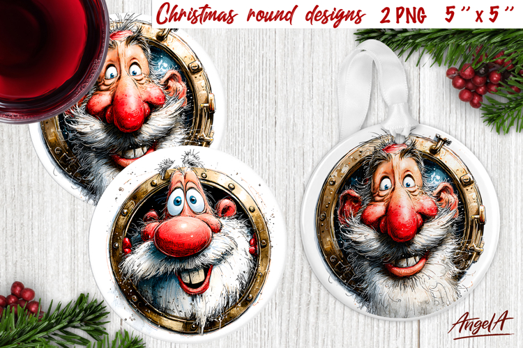 Funny Santa Claus Christmas round coaster Character ornament