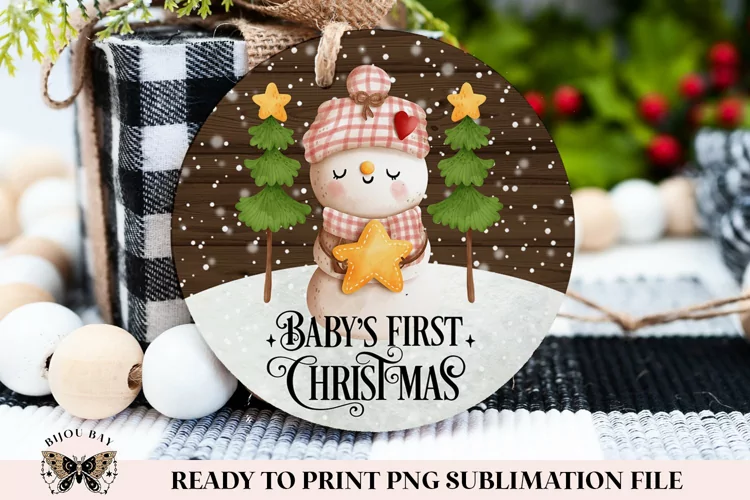Baby's First Christmas Round Sublimation PNG For Baby Girl