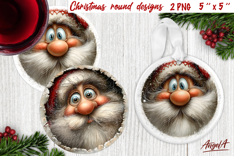 Santa face Christmas round coaster Funny character ornament