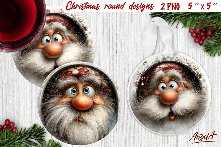 Funny Santa face Christmas round coaster character ornament
