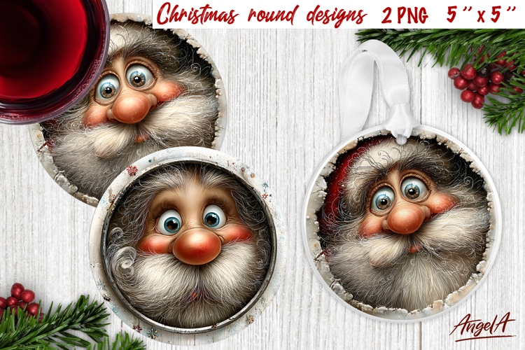 Cute Santa face Christmas round coaster character ornament