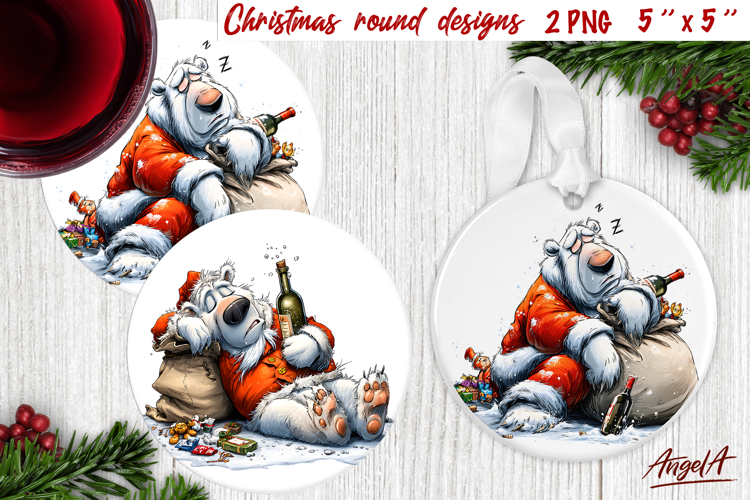Christmas round coaster Humor ornament Funny polar bear PNG