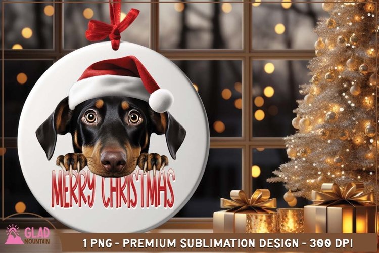 Merry Christmas Doberman png, Christmas Peeking Doberman example image 1