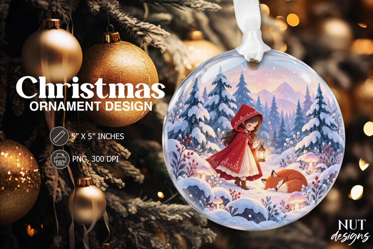 Christmas ornament Winter Girl and Fox Ornament sublimation example image 1