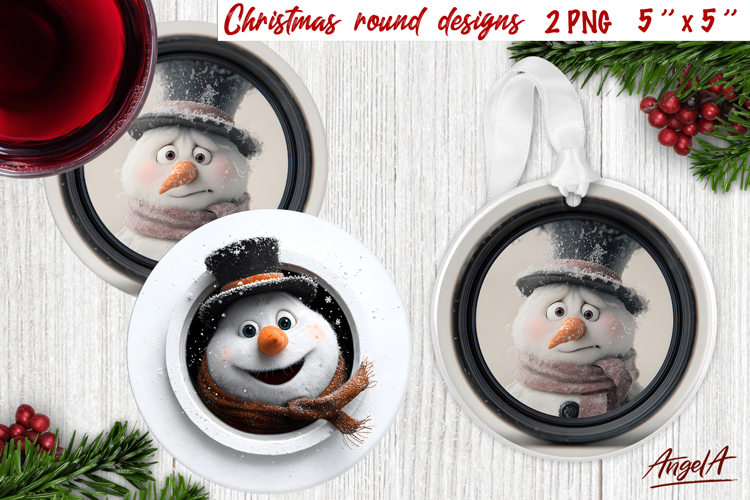 Christmas round coaster Humor adult ornament Snowman face