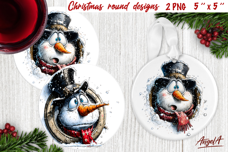 Christmas round coaster Humor adult ornament Snowman face