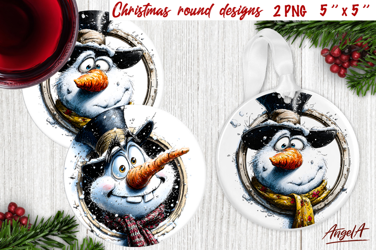 Christmas round coaster Humor ornament Funny Snowman face