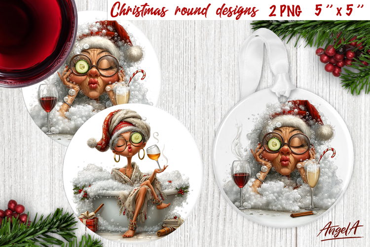 Christmas round coaster Humor adult ornament funny old lady