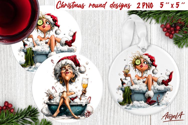 Christmas round coaster Humor adult ornament funny old lady