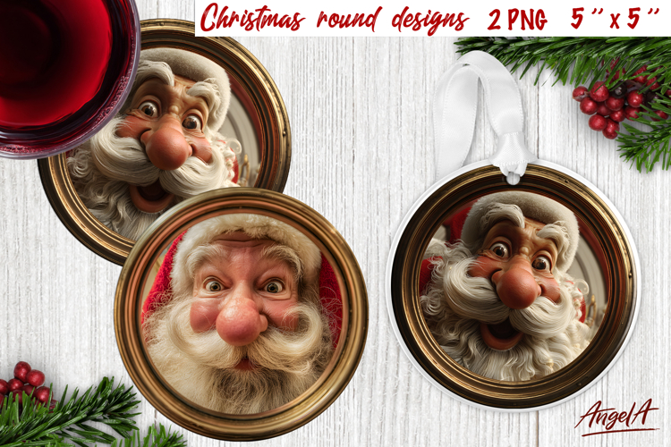 Santa face Christmas round coaster Humor adult ornament PNG