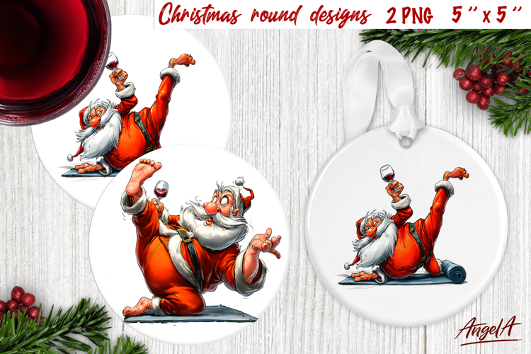 Christmas round coaster Funny Santa Claus Humor adult PNG