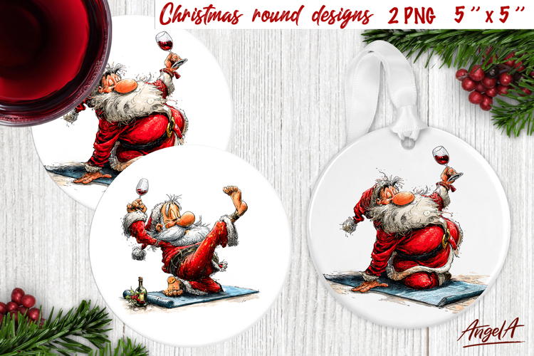 Christmas round coaster Funny Santa Claus Humor adult PNG