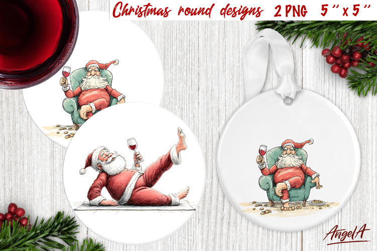 Christmas round coaster Funny Santa Claus Humor adult PNG