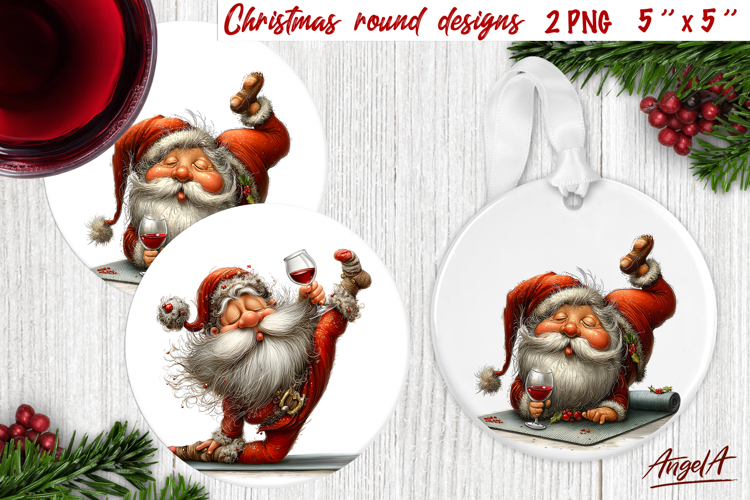 Christmas round coaster Funny Santa yoga Humor adult PNG