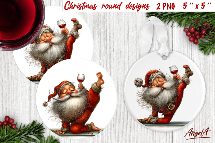 Christmas round coaster Funny Santa yoga Humor adult PNG
