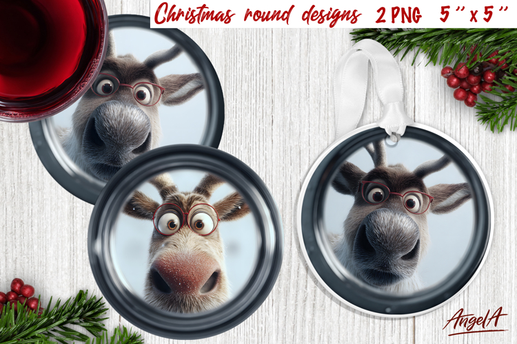 Christmas round coaster Humor ornament Funny Reindeer Face