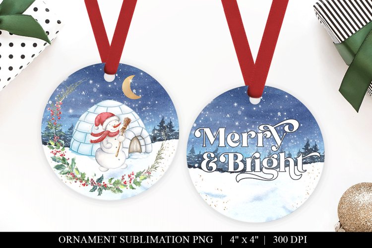 Merry   Bright Double Sided Ornament Sublimation