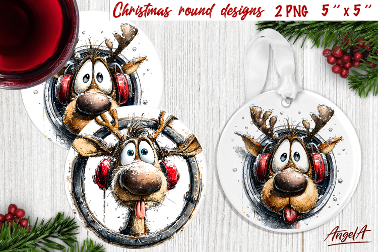 Christmas round coaster Humor ornament Funny Reindeer Face