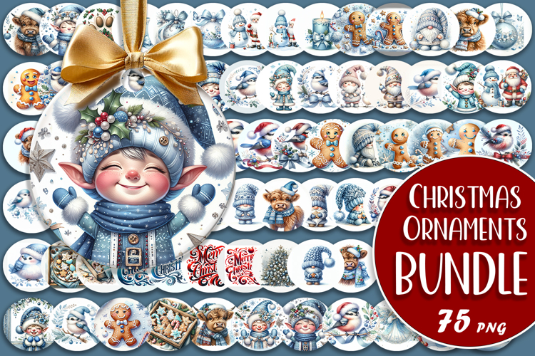 Mega Christmas Sublimation blue ornament PNG Bundle