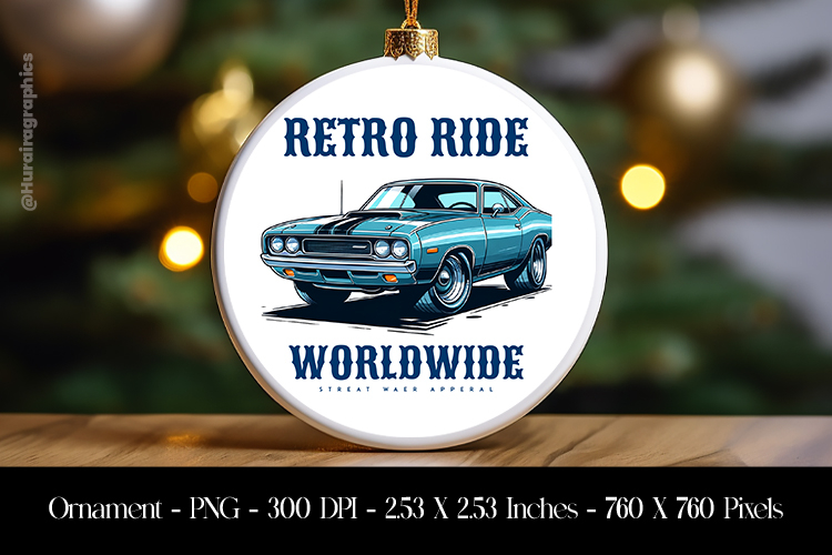 Retro Ride WorldWide Ornament Sublimation Design PNG