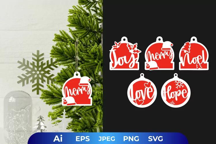 Joy, Merry, Love, Noel, Hope for Christmas Tree Decoration