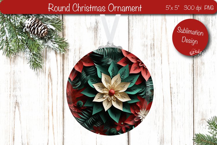 3D Christmas ornaments Round Sublimation 3D Christmas Flower