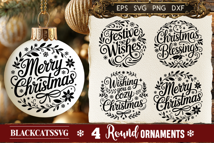 Round Christmas Ornament SVG 4 designs