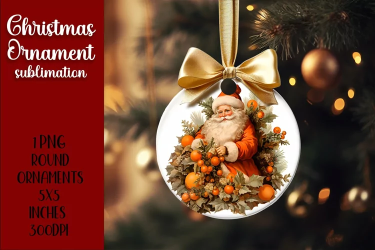 Happy Santa Ornament Sublimation, Round Ornament Png