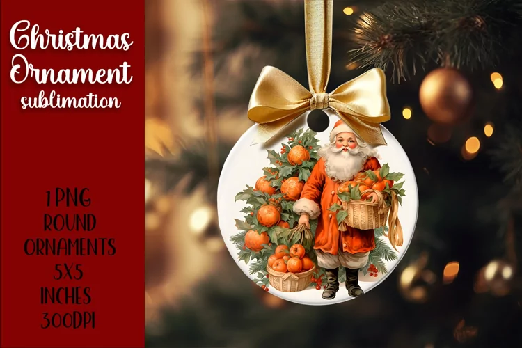 Happy Santa Ornament Sublimation, Round Ornament Png