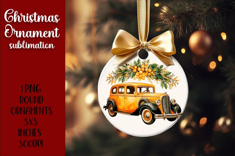 Pale orange gold vintage christmas car Ornament Sublimation example image 1