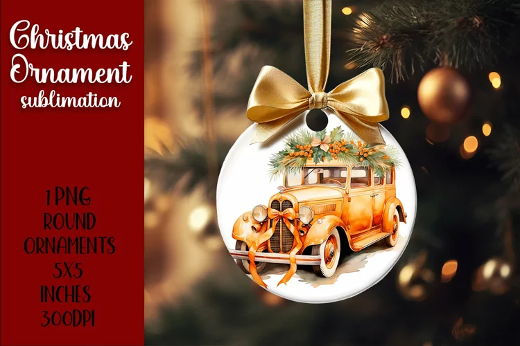 Pale orange gold vintage christmas car Ornament Sublimation
