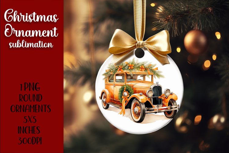 Pale orange gold vintage christmas car Ornament Sublimation