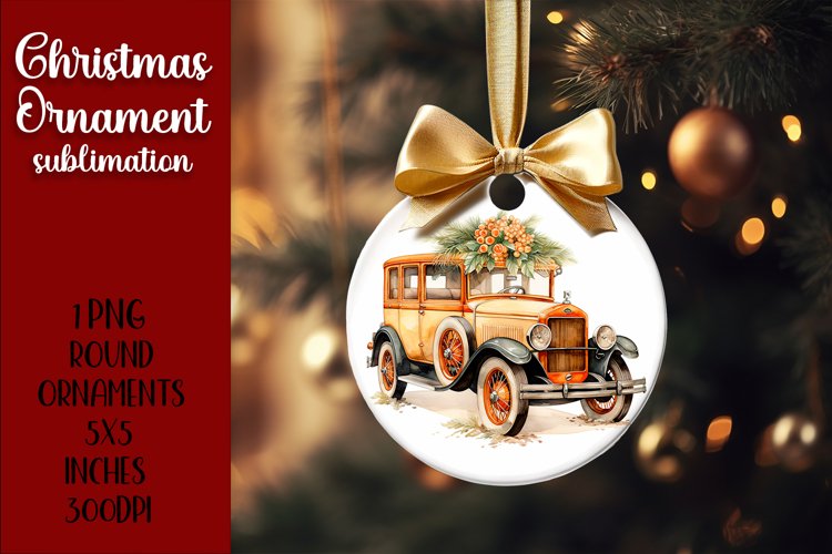 Pale orange gold vintage christmas car Ornament Sublimation example image 1