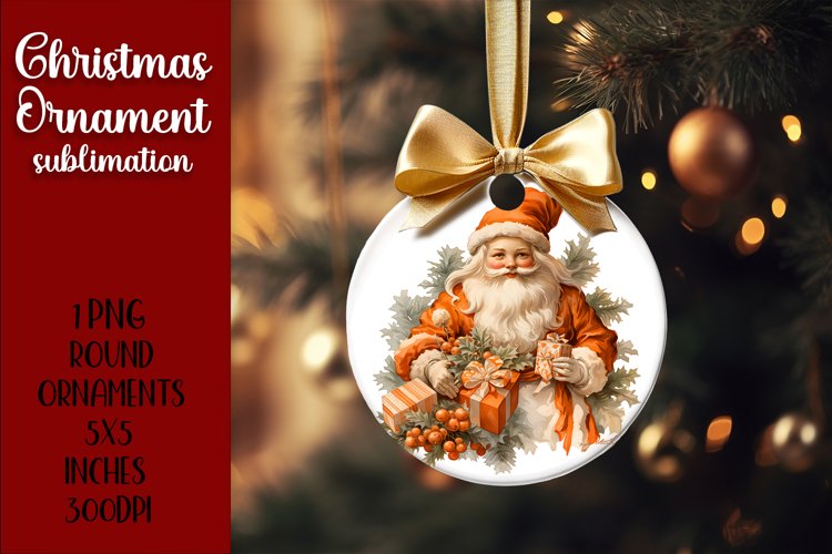 Happy Santa Ornament Sublimation, Round Ornament Png example image 1