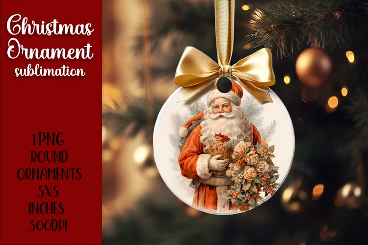 Happy Santa Ornament Sublimation, Round Ornament Png example image 1