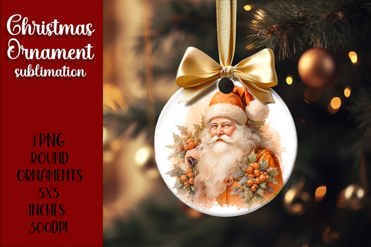 Happy Santa Ornament Sublimation, Round Ornament Png example image 1