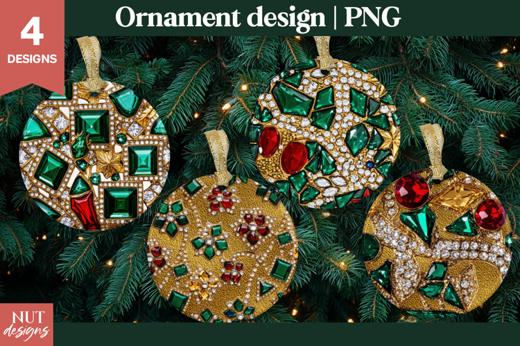Christmas ornament Jeweled Ornament Green gemstones & gold