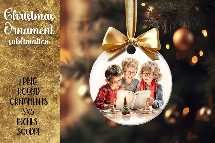 Christmas Ornaments Children reading a book| Sublimation