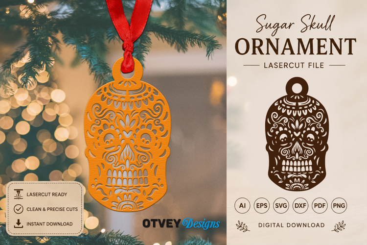 Sugar Skull Ornament SVG | Day of the Dead Laser Cut File |