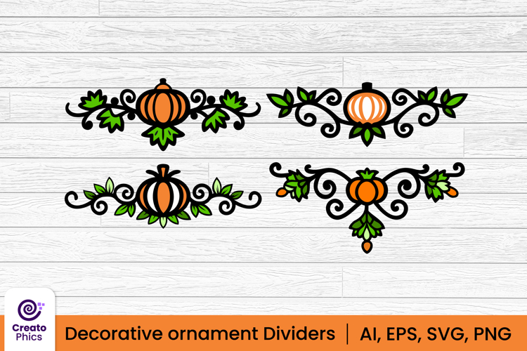 Floral pumpkin ornament dividers, Decorative element clipart