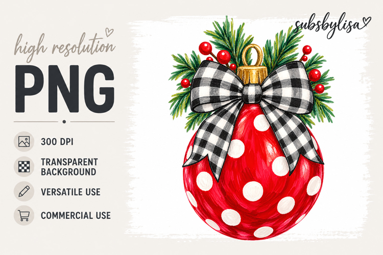 Christmas Ornament png | Plaid Polka Dot Christmas Clipart