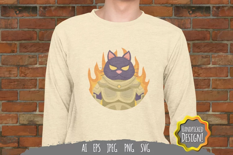 Ornamental Cat Wearing Armour SVG