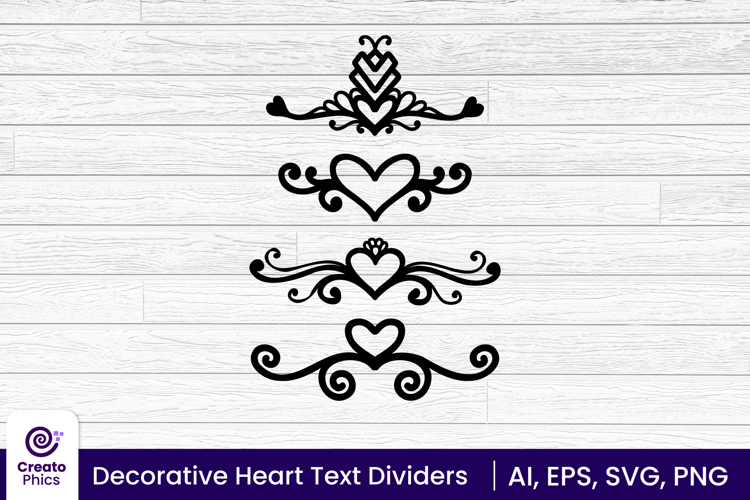 Decorative heart text dividers| Vector ornamental dividers
