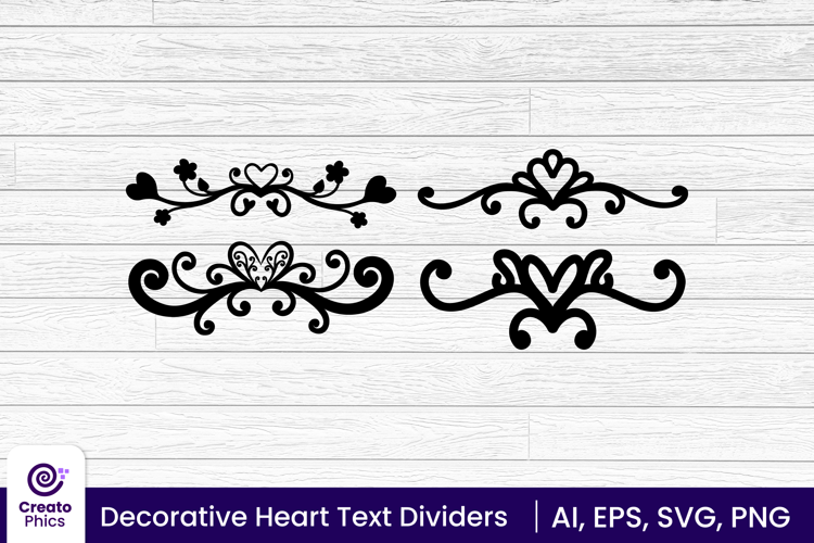 Decorative heart text dividers| Vector ornamental dividers