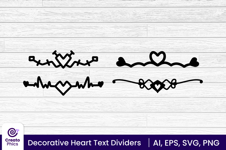 Decorative heart text dividers| Vector ornamental dividers
