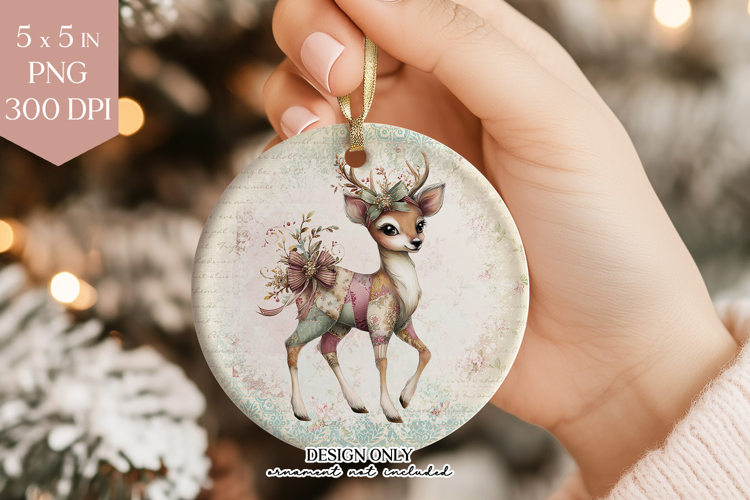 Teal Bow Fawn Sublimation Ornament PNG