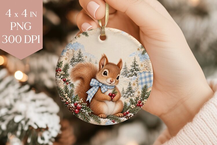 Blue Squirrel Christmas Ornament PNG example image 1