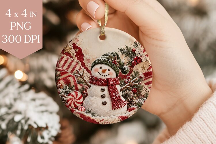 Vintage Snowman Christmas Ornament PNG example image 1